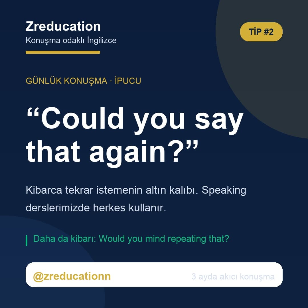 Kibarca tekrar isteme: “Could you say that again?”